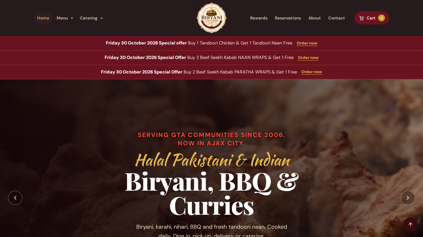 Desktop screenshot of biryaniaroma.com captured for SEO analysis