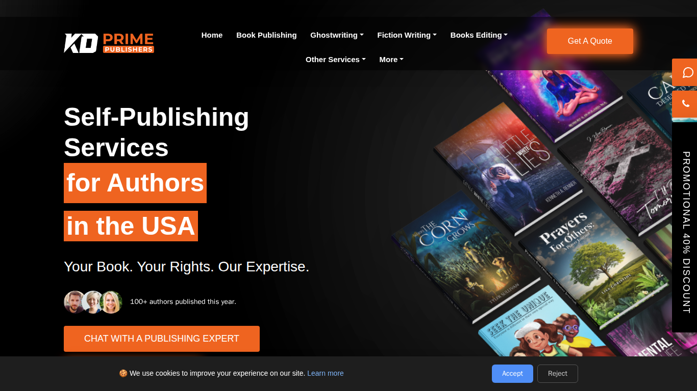 Desktop screenshot of kdprimepublishers.com captured for SEO analysis