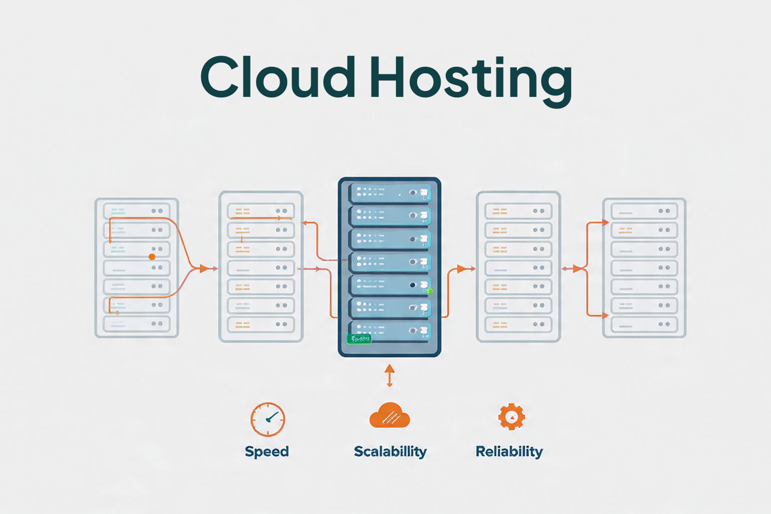 Cloud hosting diagram: distributed nodes and redundancy