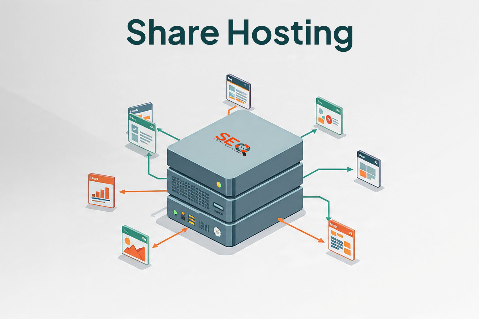 Shared hosting diagram: many sites on one server