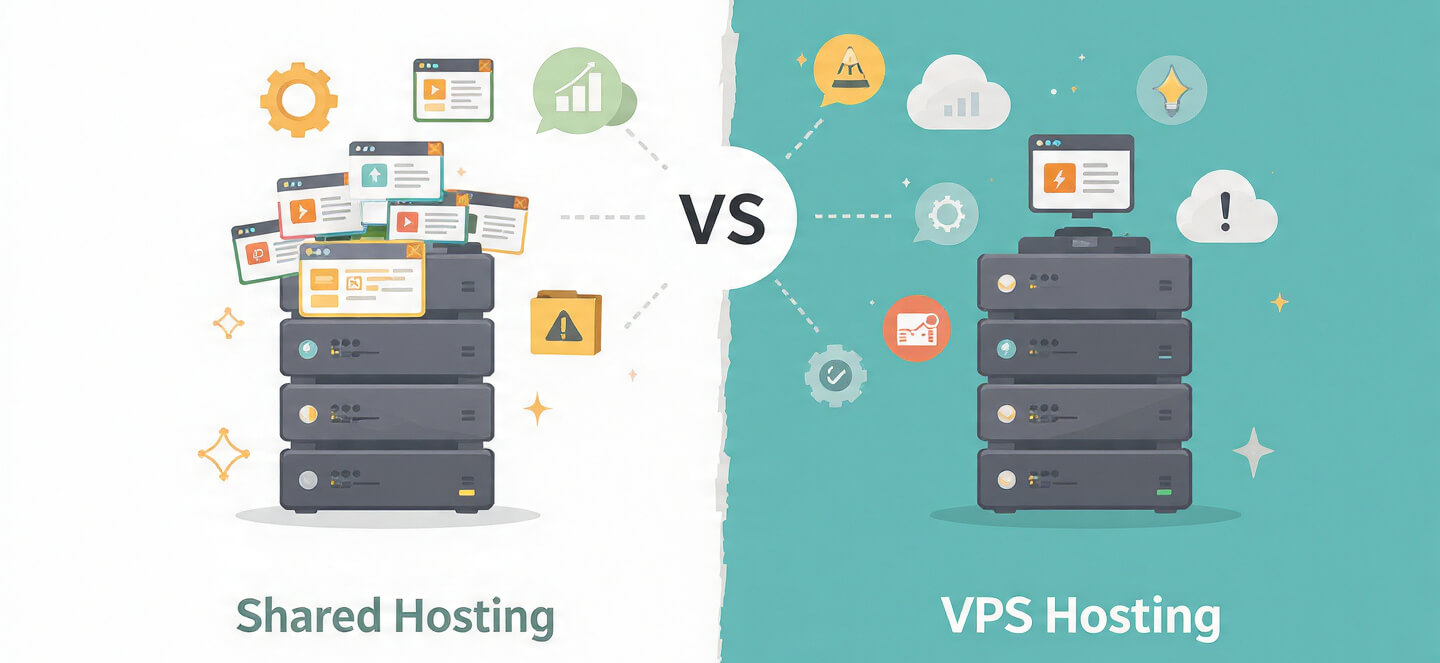 VPS vs shared hosting diagram