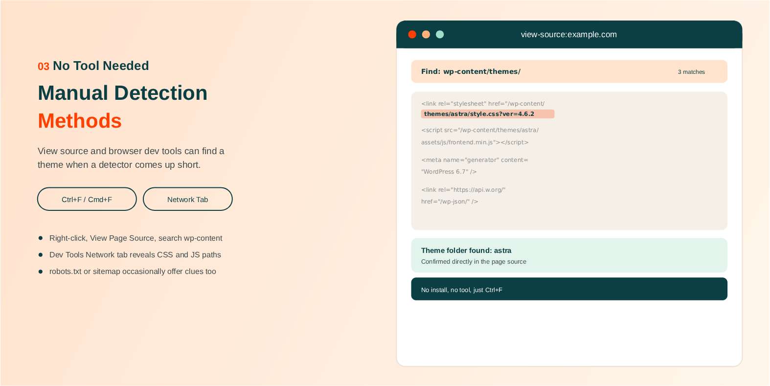 Manual Methods to Find a WordPress Theme (No Tool Required)